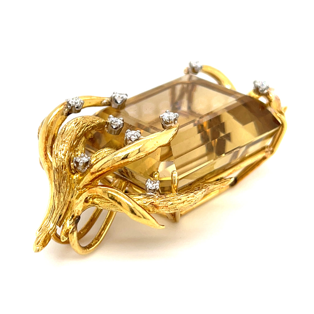 18k Two-Tone Gold 81.6ct Citrine & 0.35ct Diamond Pendant.