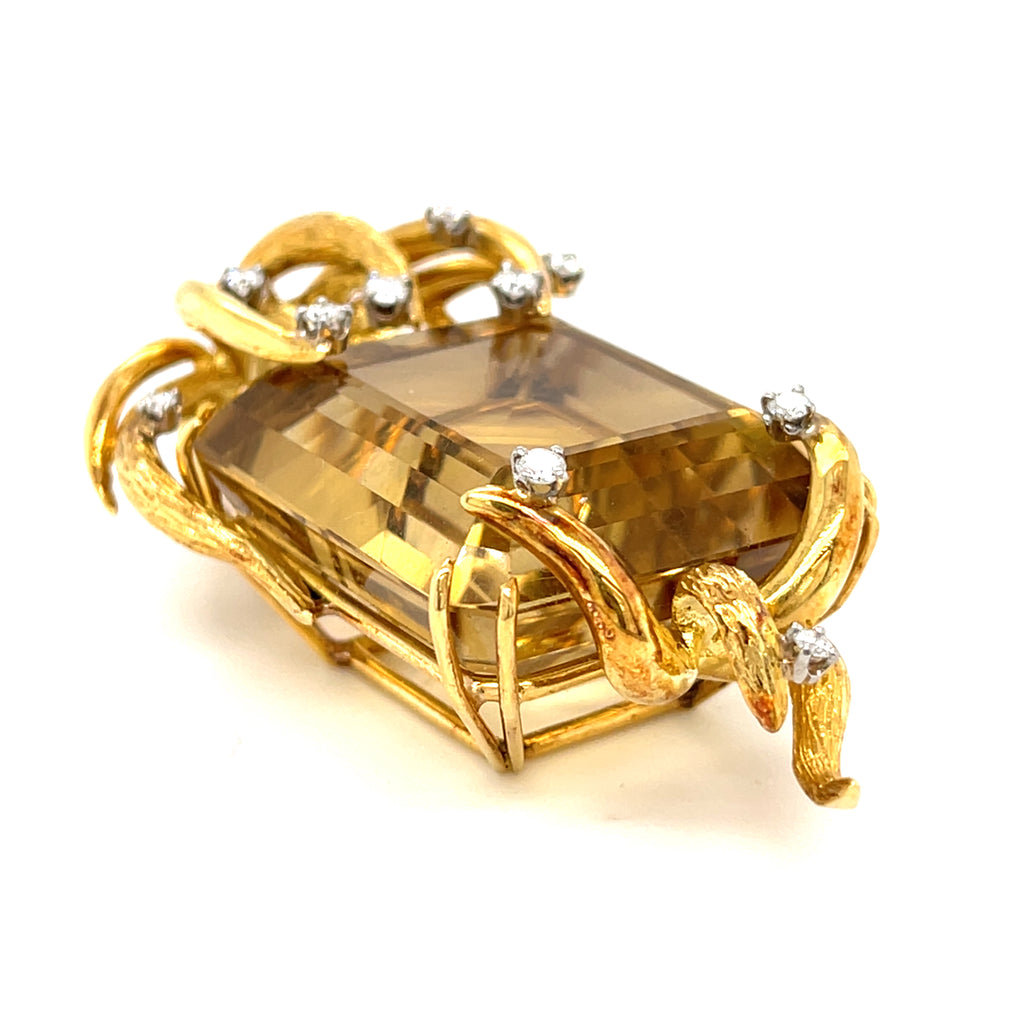 18k Two-Tone Gold 81.6ct Citrine & 0.35ct Diamond Pendant.
