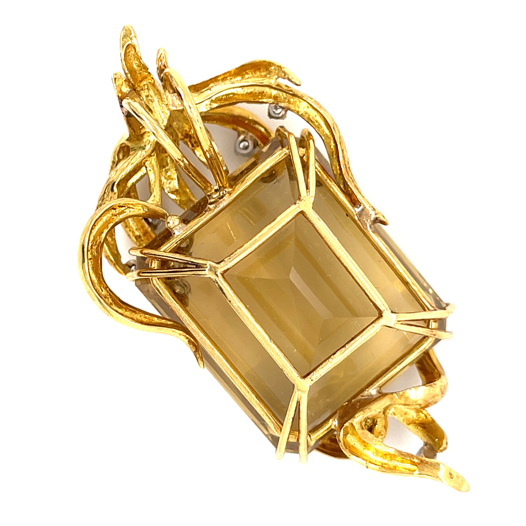 18k Two-Tone Gold 81.6ct Citrine & 0.35ct Diamond Pendant.