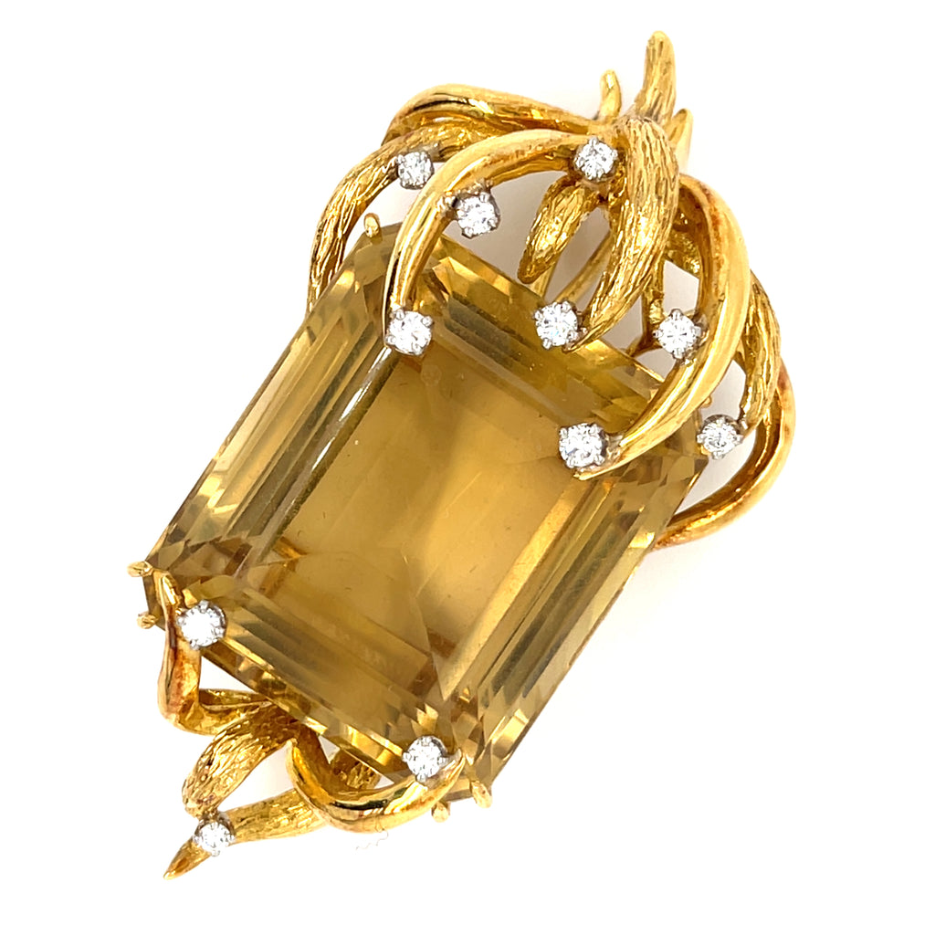 18k Two-Tone Gold 81.6ct Citrine & 0.35ct Diamond Pendant.