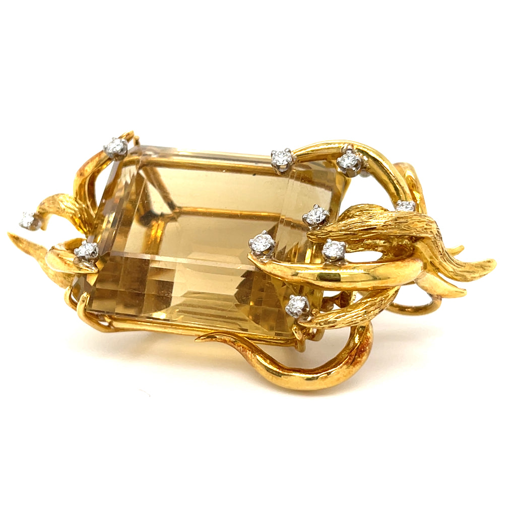 18k Two-Tone Gold 81.6ct Citrine & 0.35ct Diamond Pendant.
