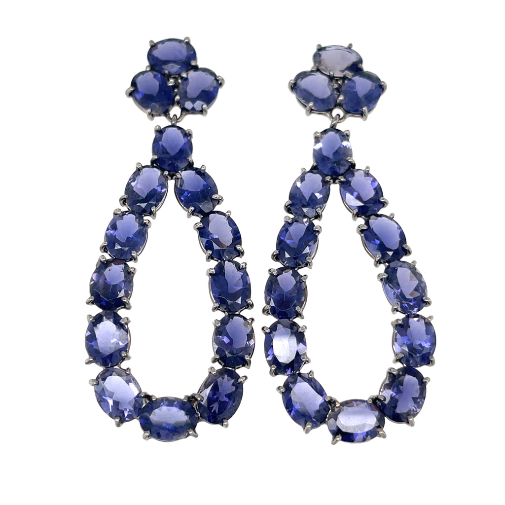 Blackened 18k White Gold 36ct Oval Tanzanite Pendant Earrings, 2-1/2 Inches.