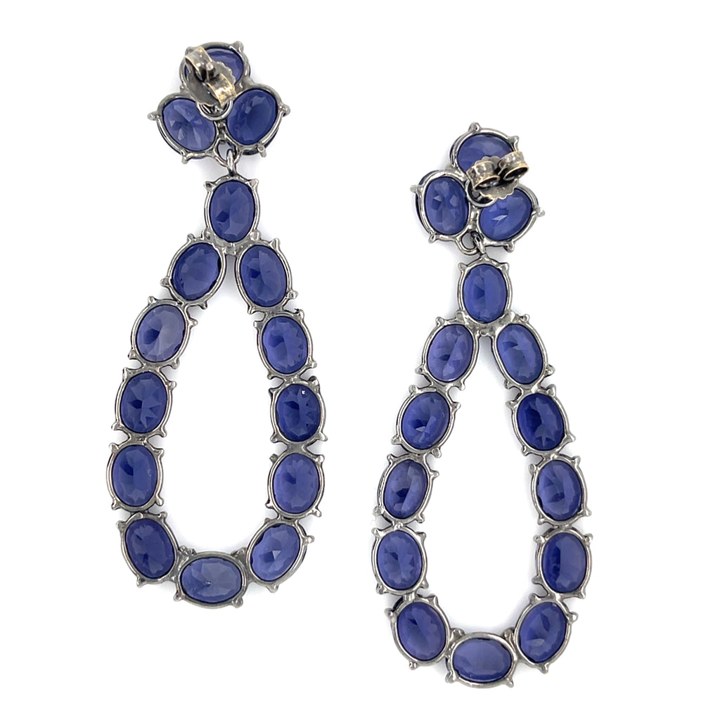 Blackened 18k White Gold 36ct Oval Tanzanite Pendant Earrings, 2-1/2 Inches.