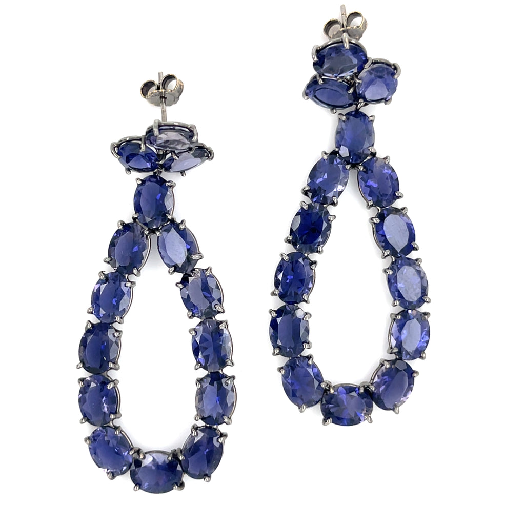 Blackened 18k White Gold 36ct Oval Tanzanite Pendant Earrings, 2-1/2 Inches.