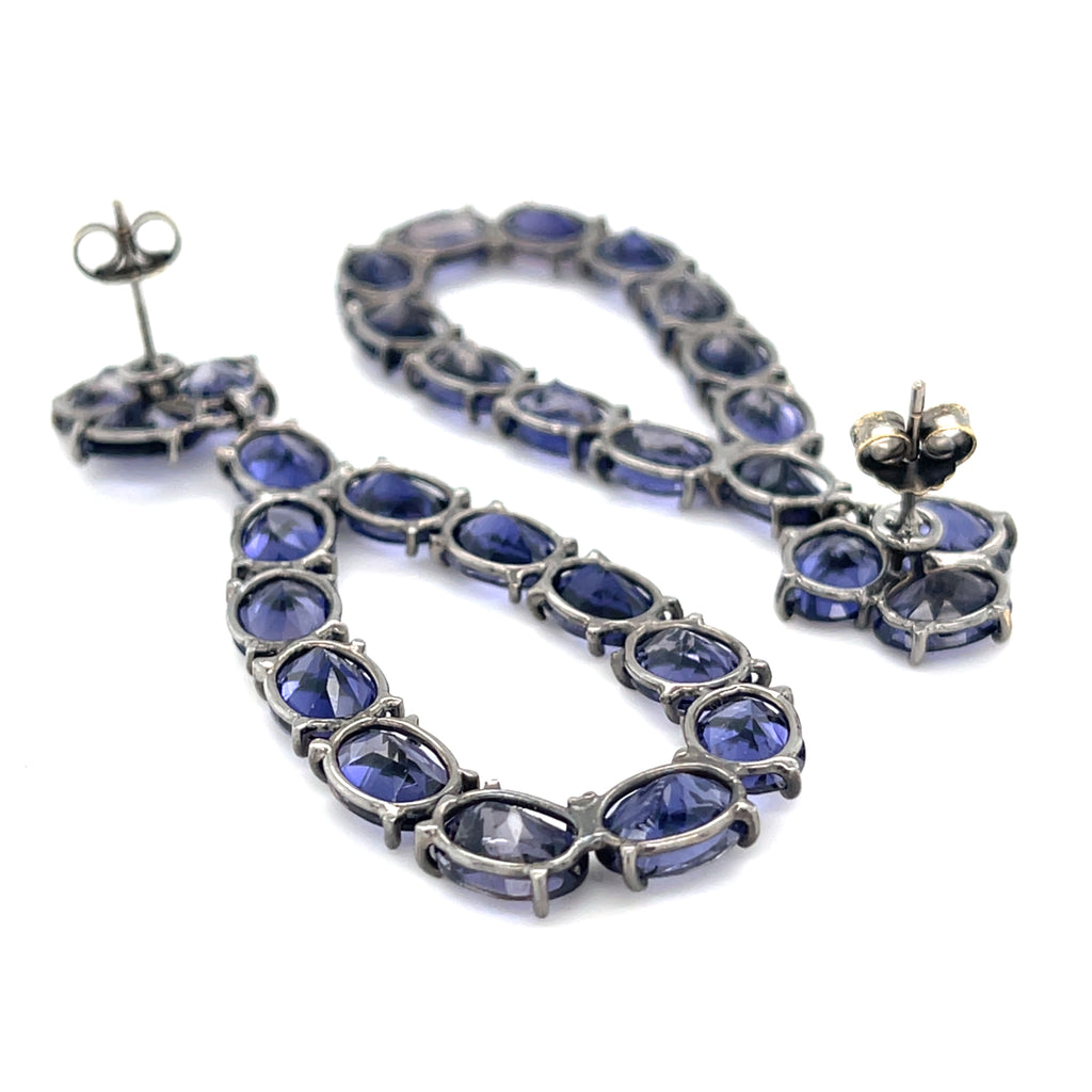 Blackened 18k White Gold 36ct Oval Tanzanite Pendant Earrings, 2-1/2 Inches.