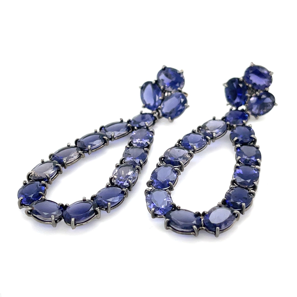Blackened 18k White Gold 36ct Oval Tanzanite Pendant Earrings, 2-1/2 Inches.