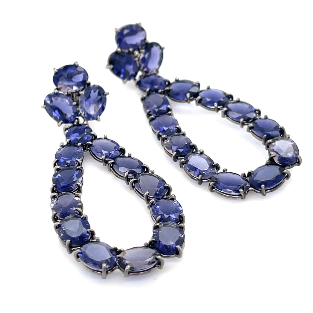 Blackened 18k White Gold 36ct Oval Tanzanite Pendant Earrings, 2-1/2 Inches.