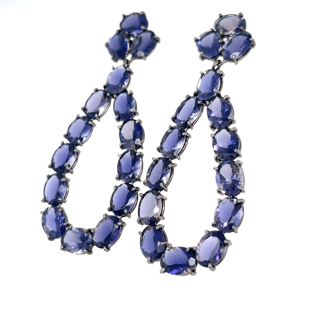 Blackened 18k White Gold 36ct Oval Tanzanite Pendant Earrings, 2-1/2 Inches.