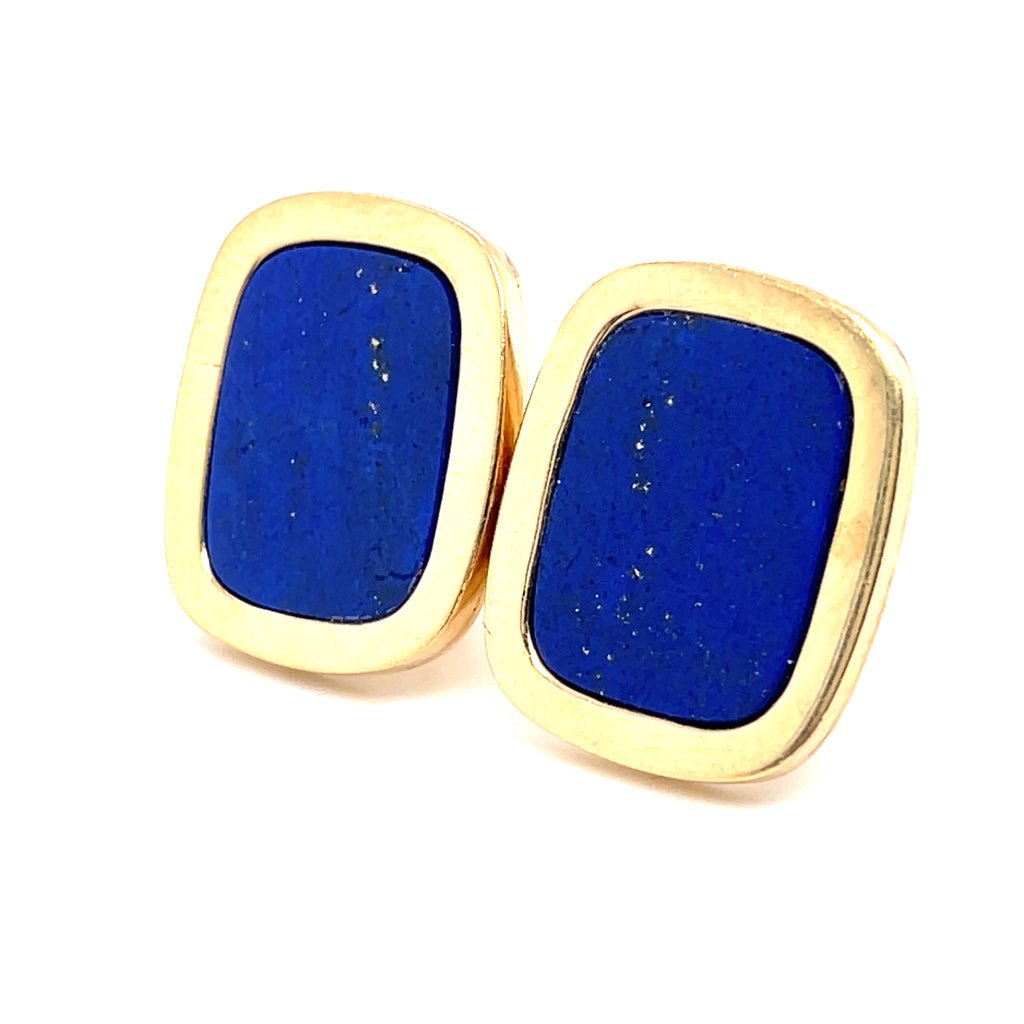 14k Yellow Gold & Lapis Lazuli Tablet Earrings, 14.2g, 11/16 x 13/16"