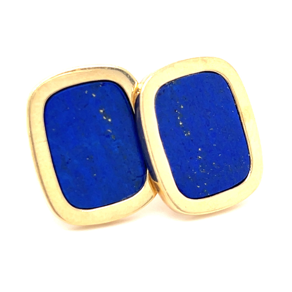 14k Yellow Gold & Lapis Lazuli Tablet Earrings, 14.2g, 11/16 x 13/16"