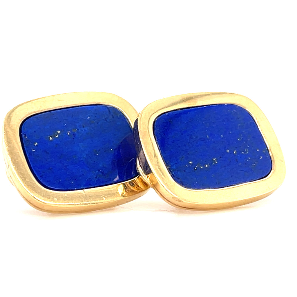 14k Yellow Gold & Lapis Lazuli Tablet Earrings, 14.2g, 11/16 x 13/16"