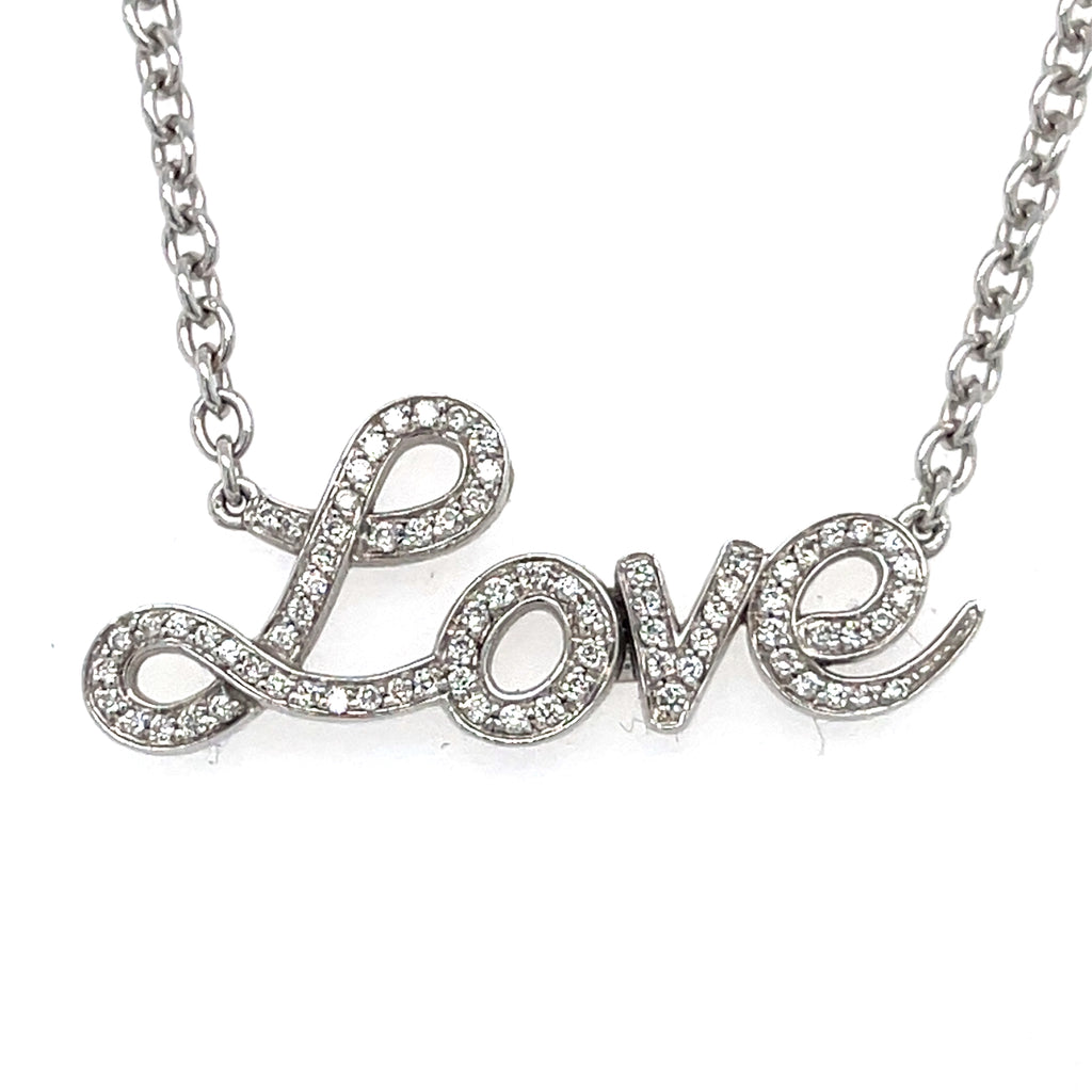 Roberto Casarin 18k White Gold & 0.35ct Diamond "Love" Chain Necklace, 21 inches.