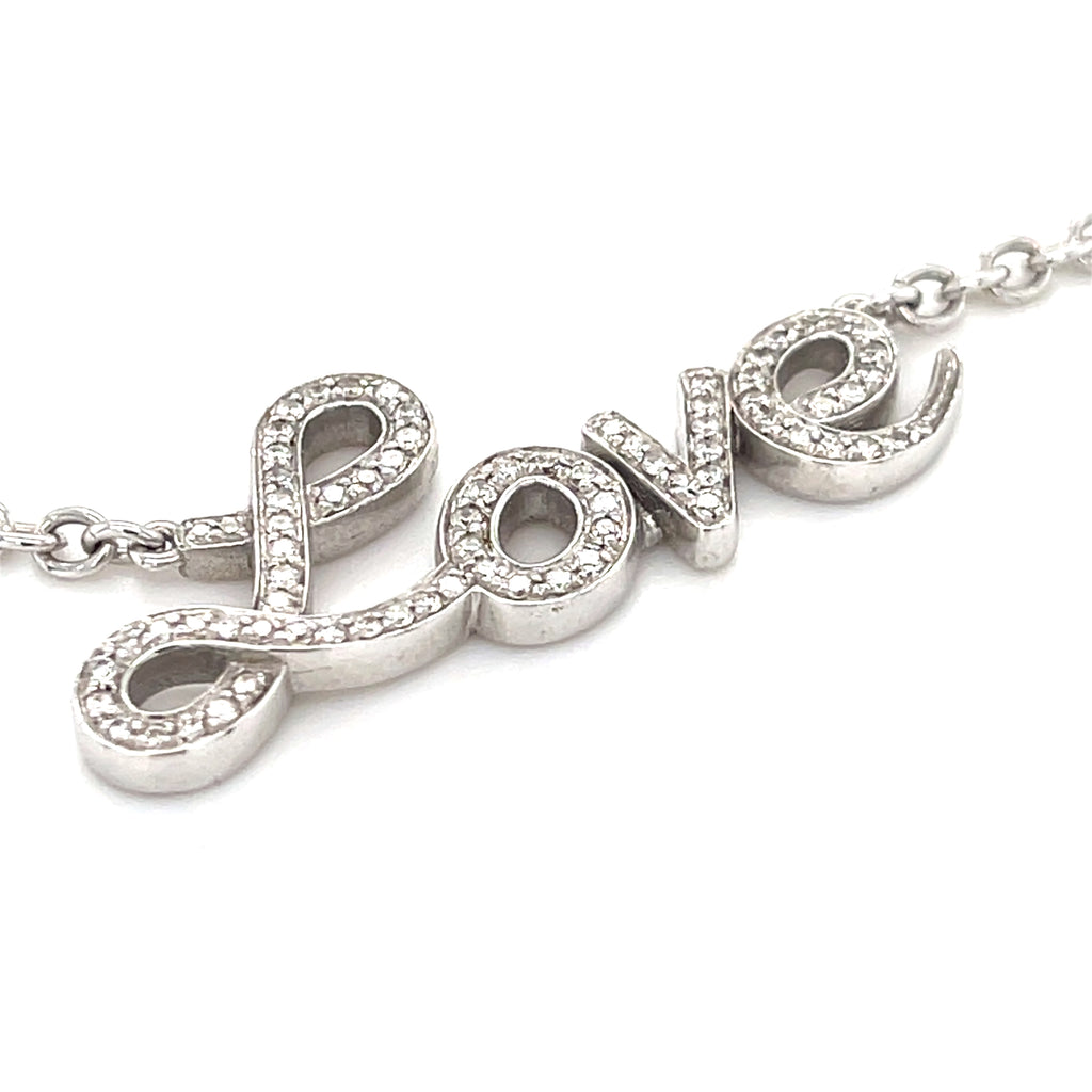Roberto Casarin 18k White Gold & 0.35ct Diamond "Love" Chain Necklace, 21 inches.