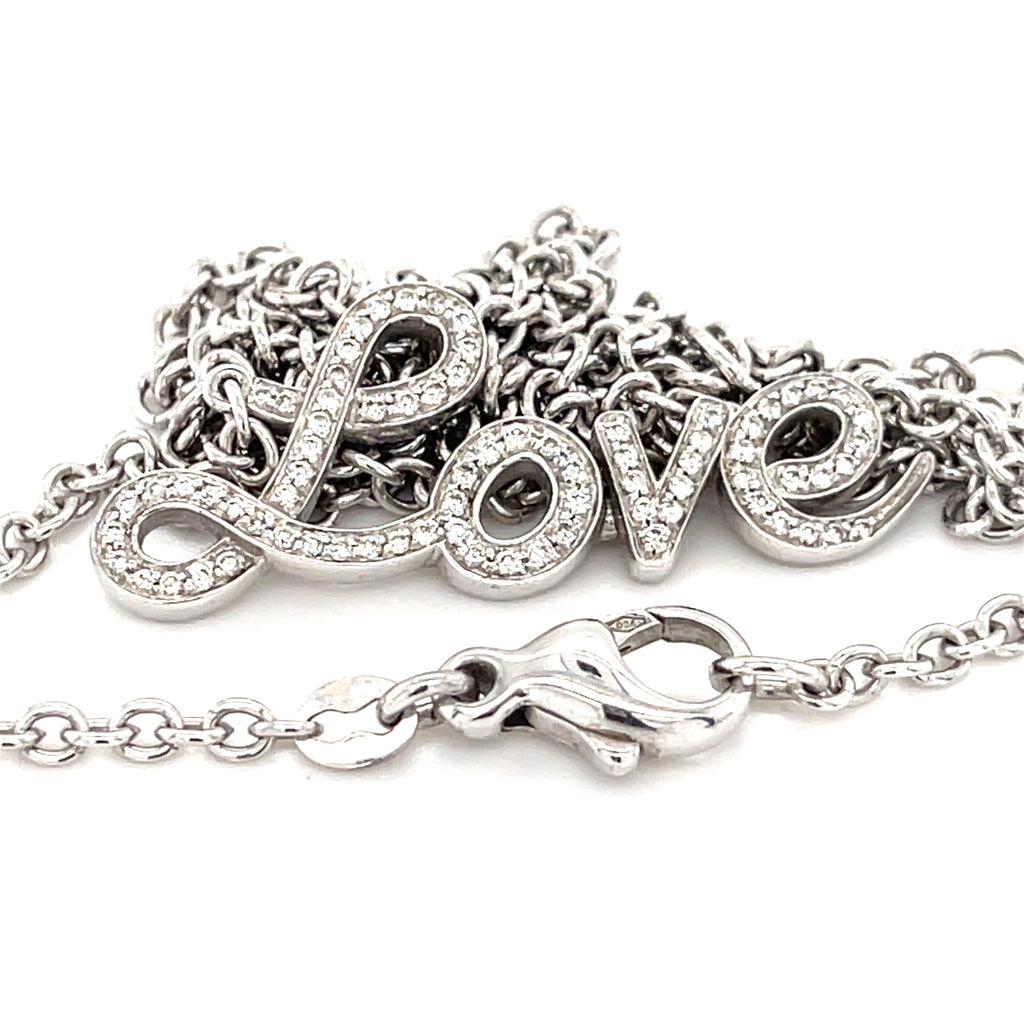 Roberto Casarin 18k White Gold & 0.35ct Diamond "Love" Chain Necklace, 21 inches.