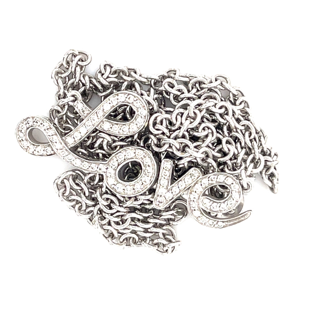 Roberto Casarin 18k White Gold & 0.35ct Diamond "Love" Chain Necklace, 21 inches.