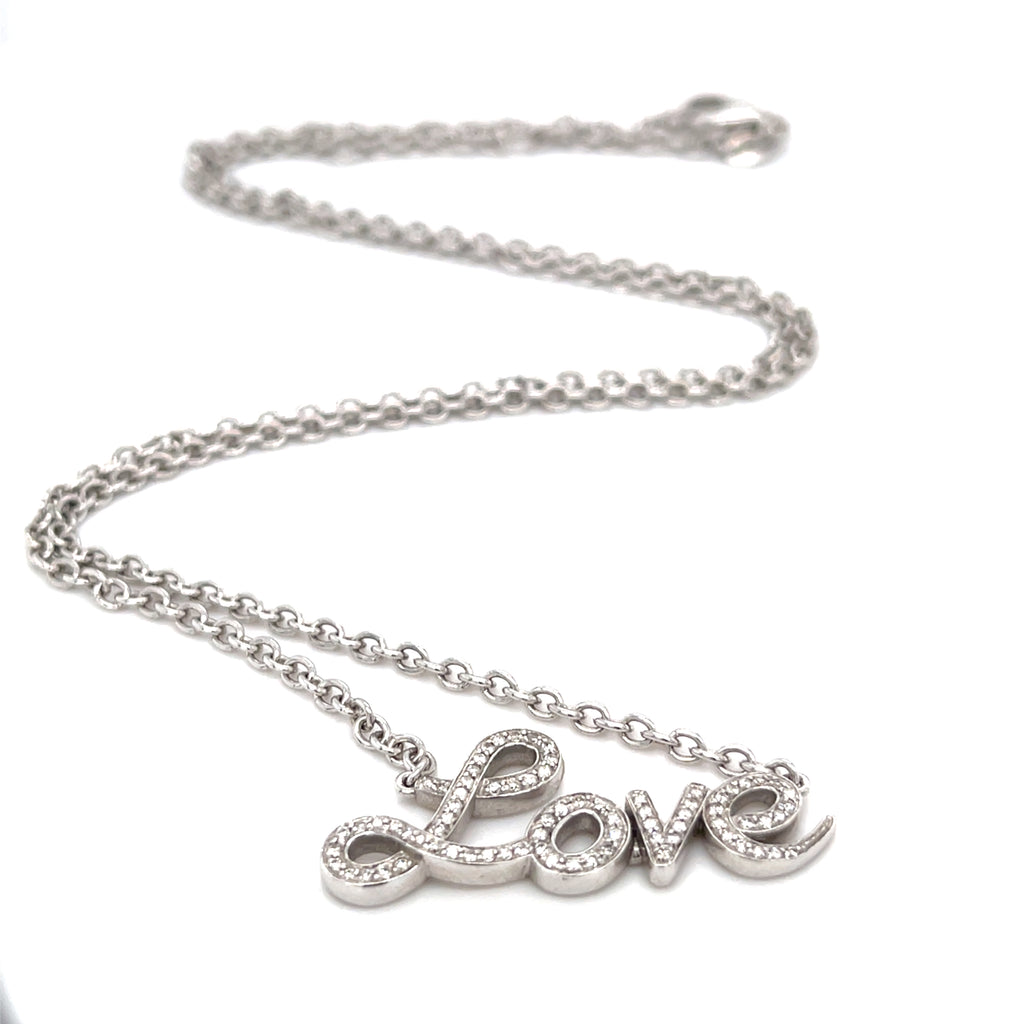 Roberto Casarin 18k White Gold & 0.35ct Diamond "Love" Chain Necklace, 21 inches.