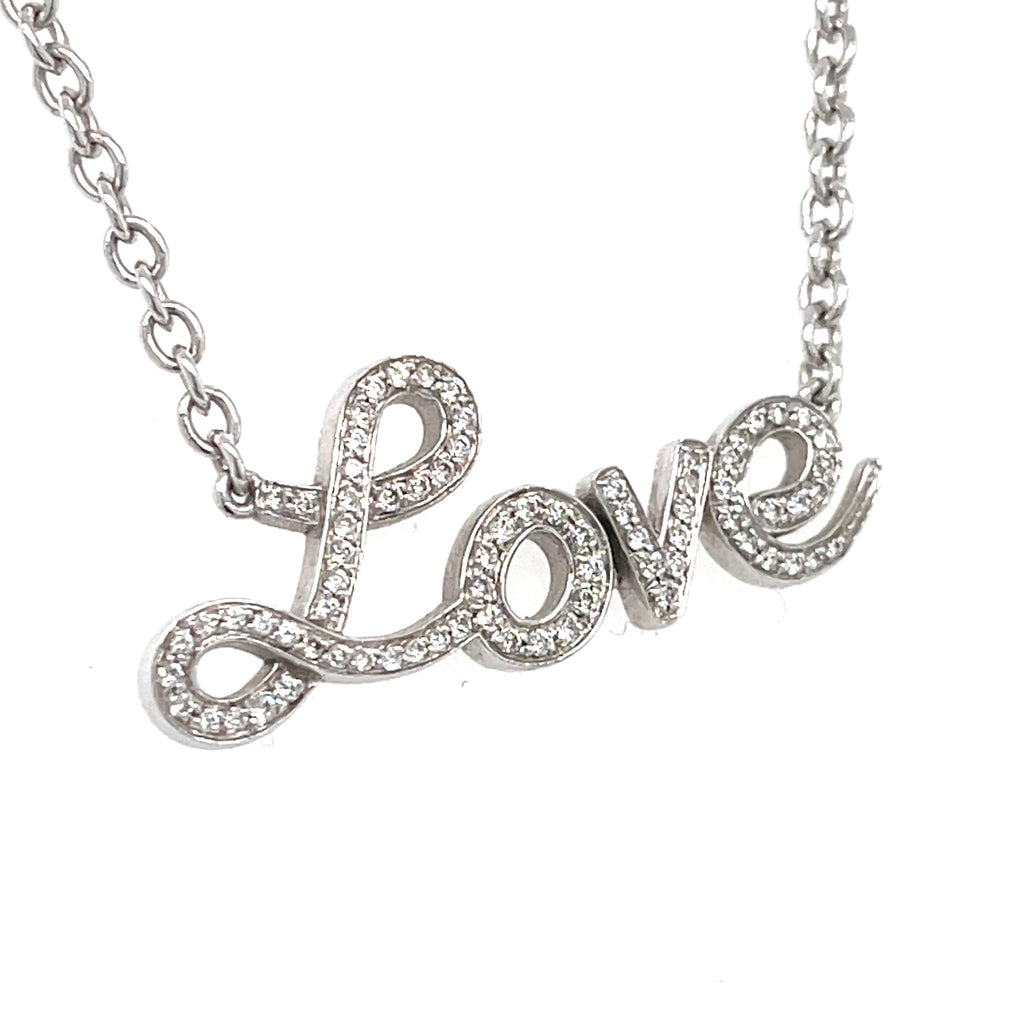 Roberto Casarin 18k White Gold & 0.35ct Diamond "Love" Chain Necklace, 21 inches.