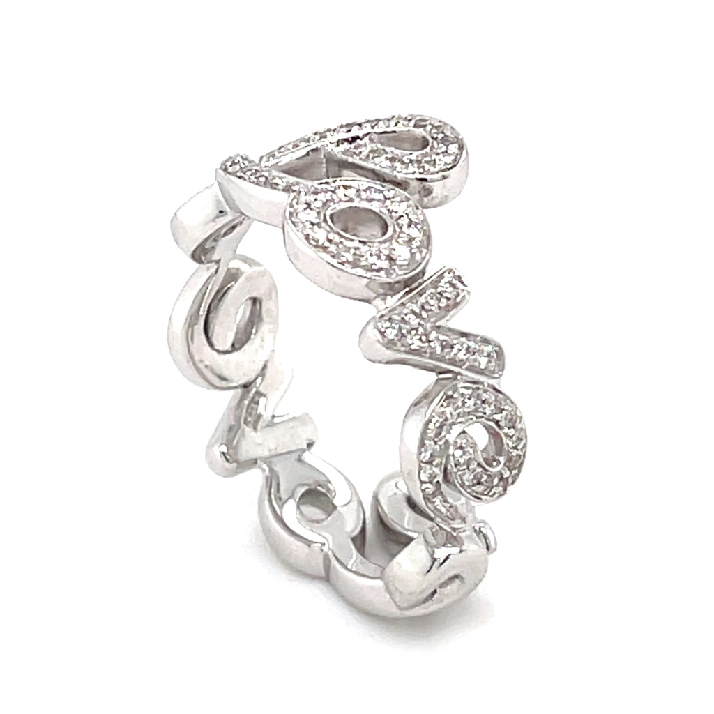 Roberto Casarin 18k White Gold & 0.40ct Diamond "Love" Ring, Size 6.75.