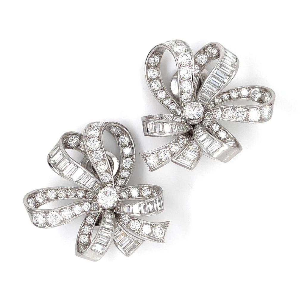 Platinum & 14k White Gold Convertible Earrings/Brooches w/ 6.95ct Diamonds, 26.8g