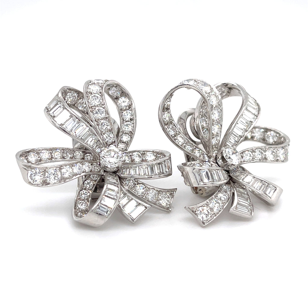 Platinum & 14k White Gold Convertible Earrings/Brooches w/ 6.95ct Diamonds, 26.8g
