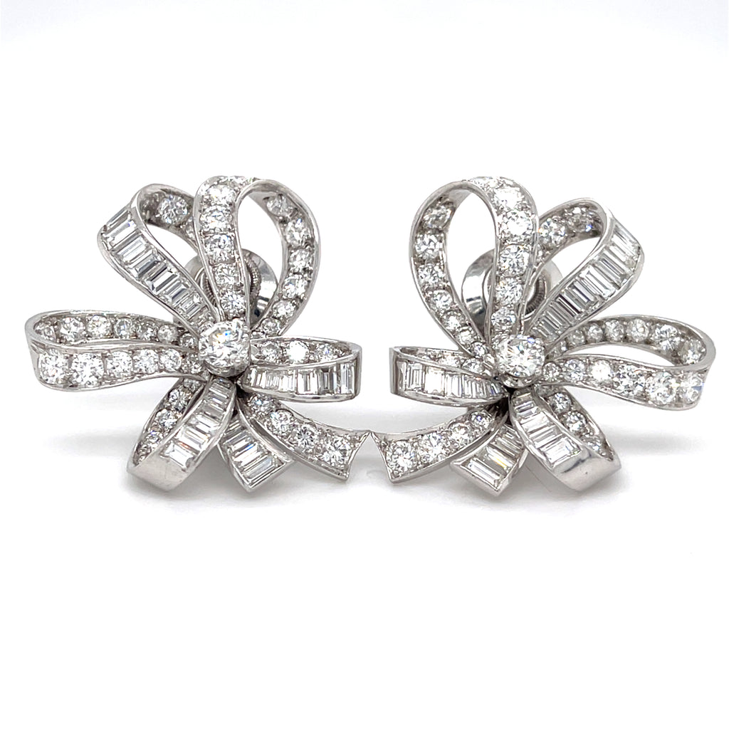 Platinum & 14k White Gold Convertible Earrings/Brooches w/ 6.95ct Diamonds, 26.8g