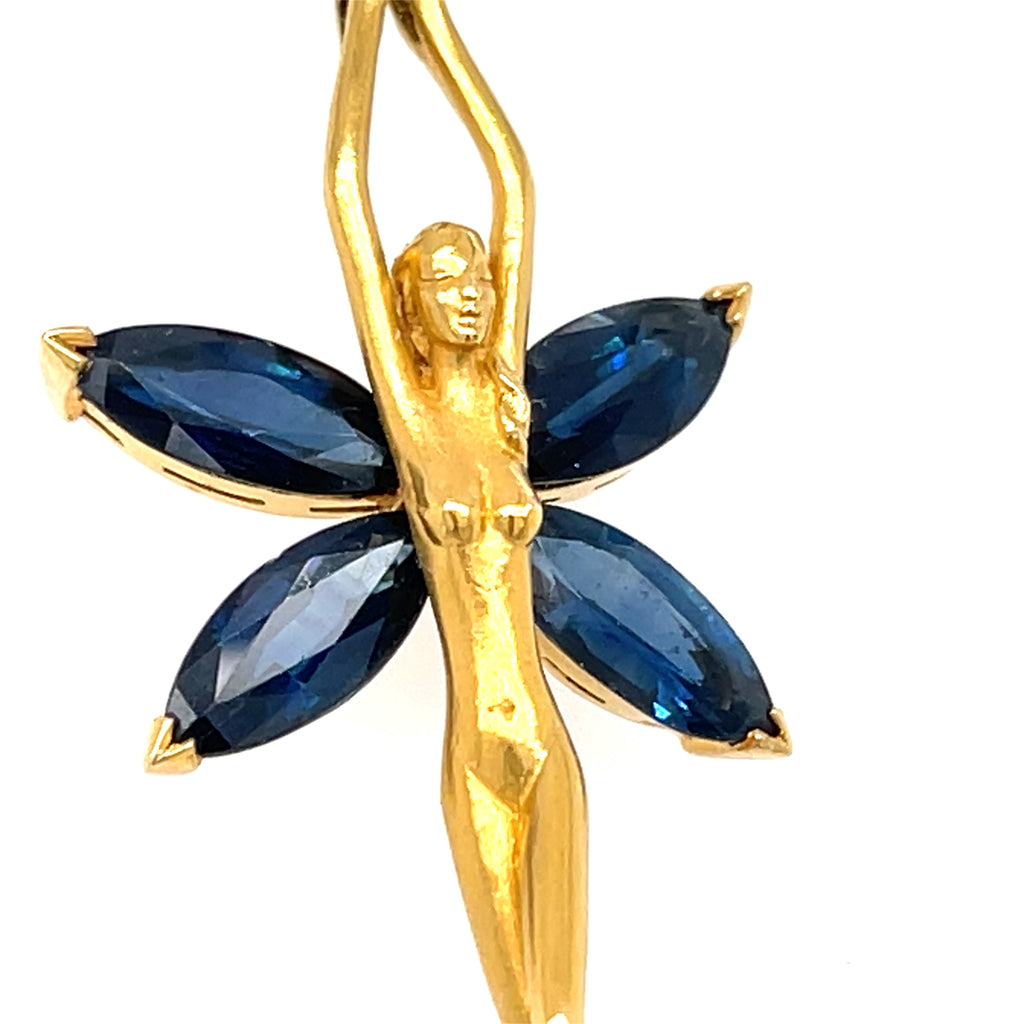 Carrera y Carrera 18k Gold 3.5ct Sapphire Fairy Pendant, 26 inch 14k Chain