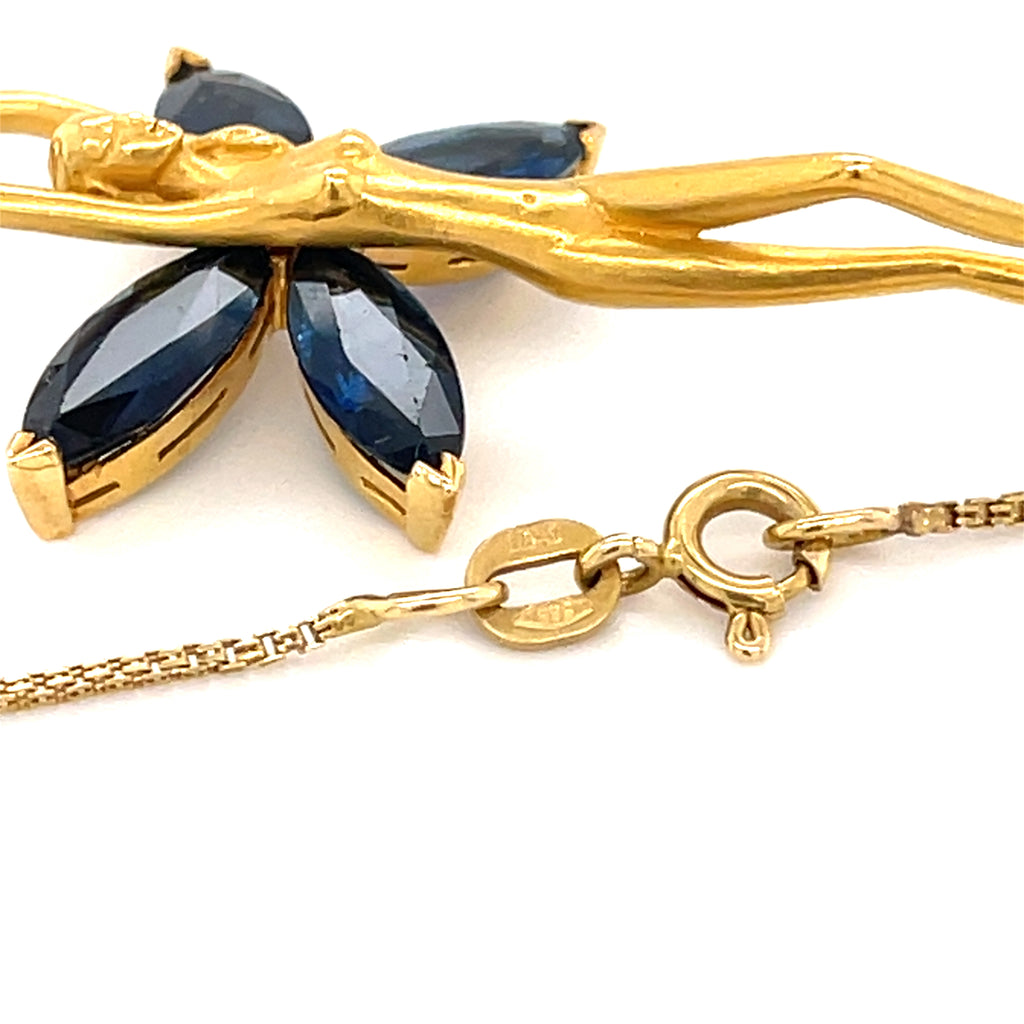 Carrera y Carrera 18k Gold 3.5ct Sapphire Fairy Pendant, 26 inch 14k Chain