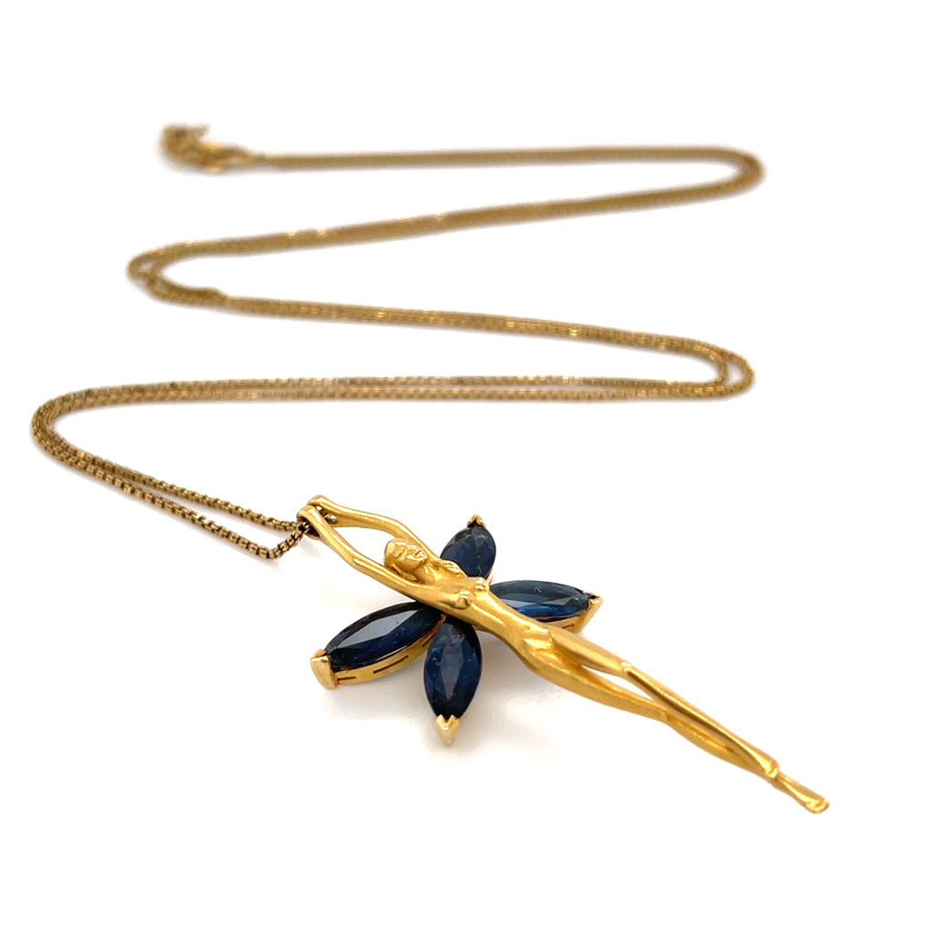 Carrera y Carrera 18k Gold 3.5ct Sapphire Fairy Pendant, 26 inch 14k Chain