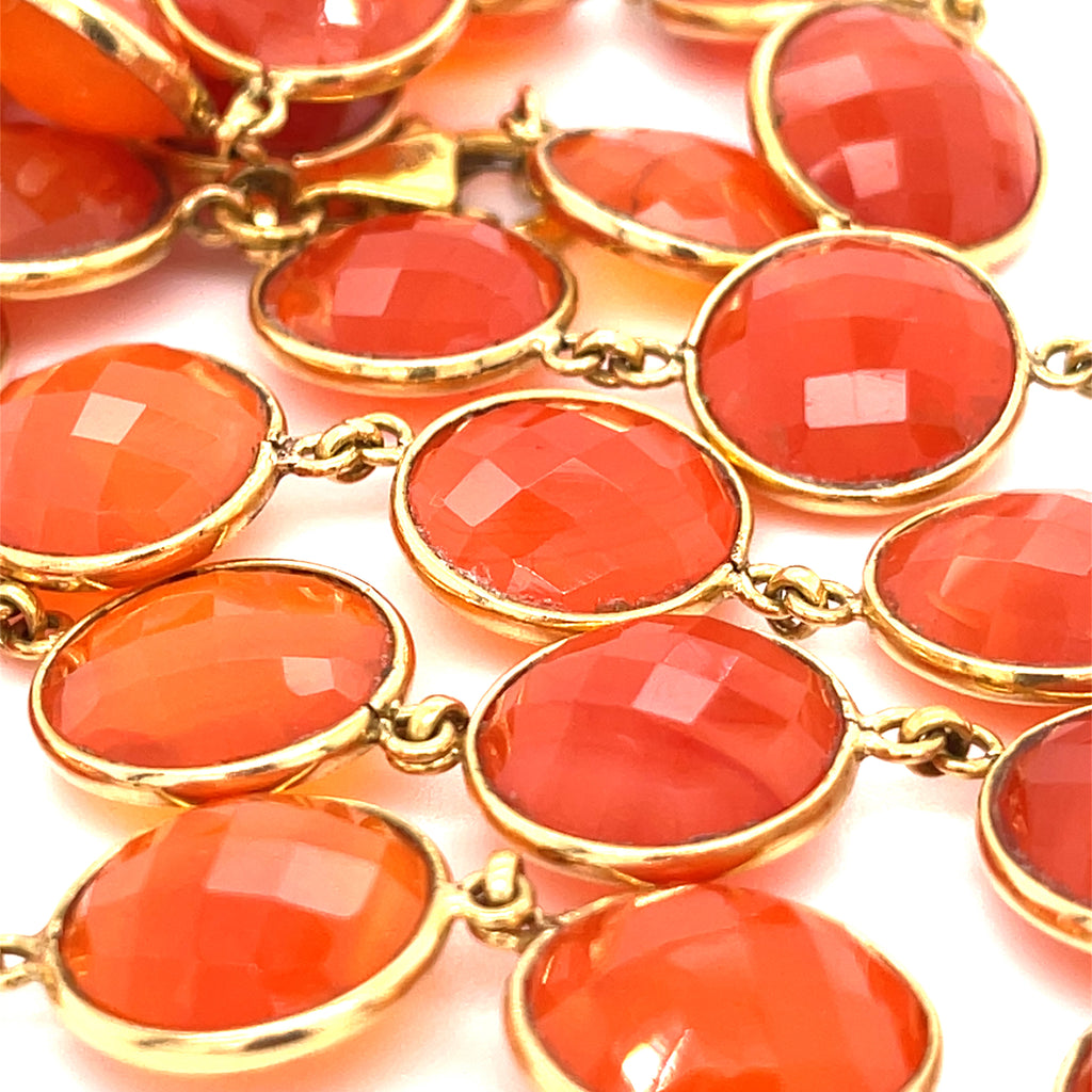 18k Gold Round-Shaped Faceted Carnelian Necklace 34" 78.6 grams