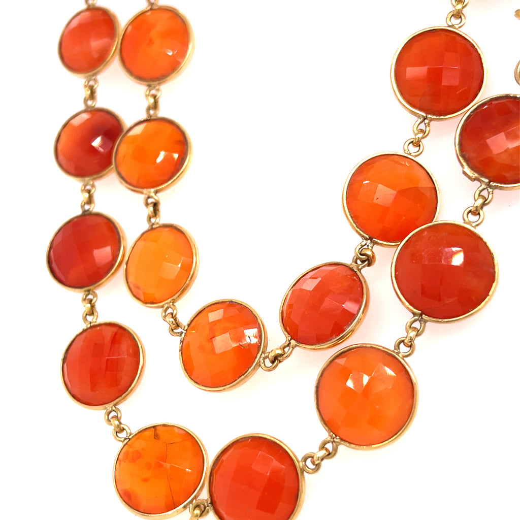 18k Gold Round-Shaped Faceted Carnelian Necklace 34" 78.6 grams