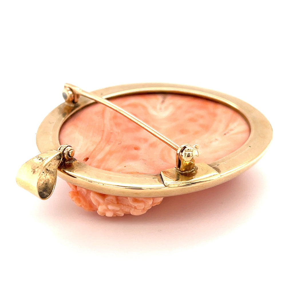10k/14k Yellow Gold & Carved Coral Cameo Pendant / Brooch, 38.9g.