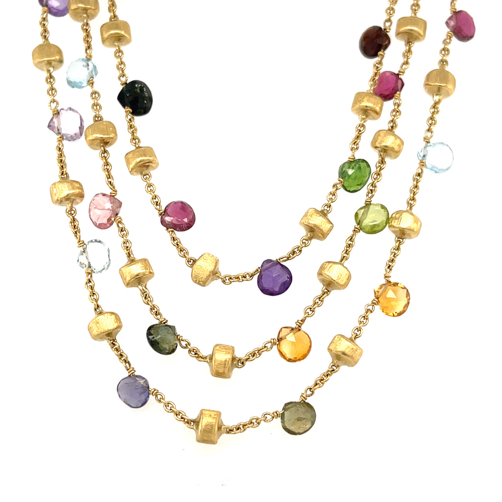 Marco Bicego 18k Yellow Gold Multi-Gemstone 3-Strand Necklace, Length 29", 55.7g.