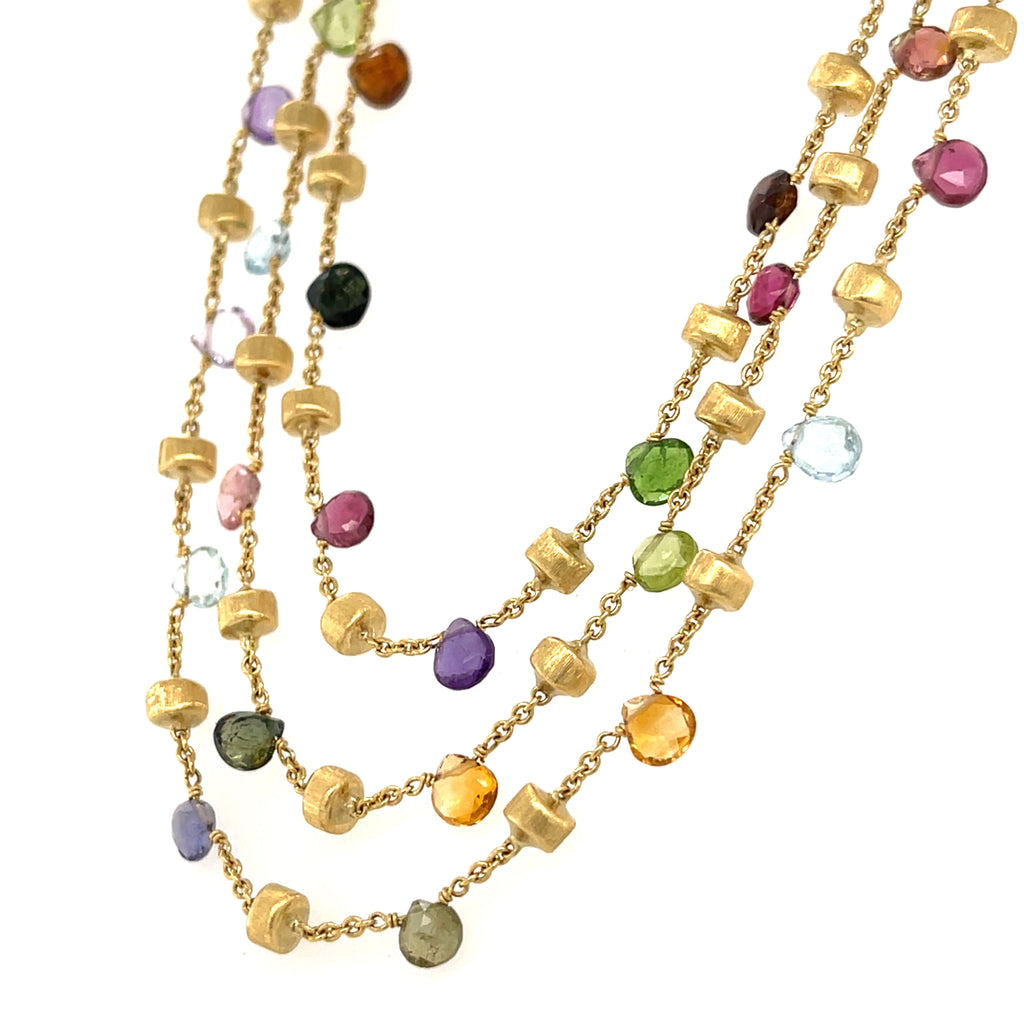 Marco Bicego 18k Yellow Gold Multi-Gemstone 3-Strand Necklace, Length 29", 55.7g.