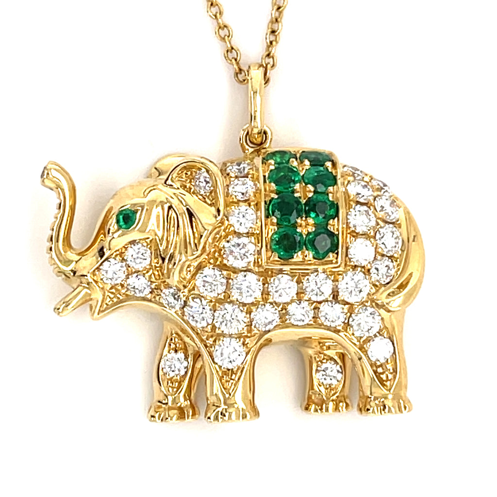 Anita Ko 18k Gold, Diamond & Emerald Elephant Pendant Necklace, 25" 14k Gold Chain.
