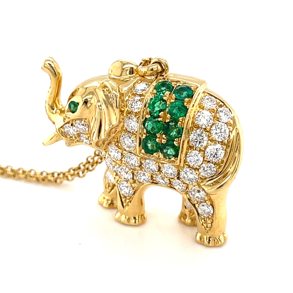 Anita Ko 18k Gold, Diamond & Emerald Elephant Pendant Necklace, 25" 14k Gold Chain.