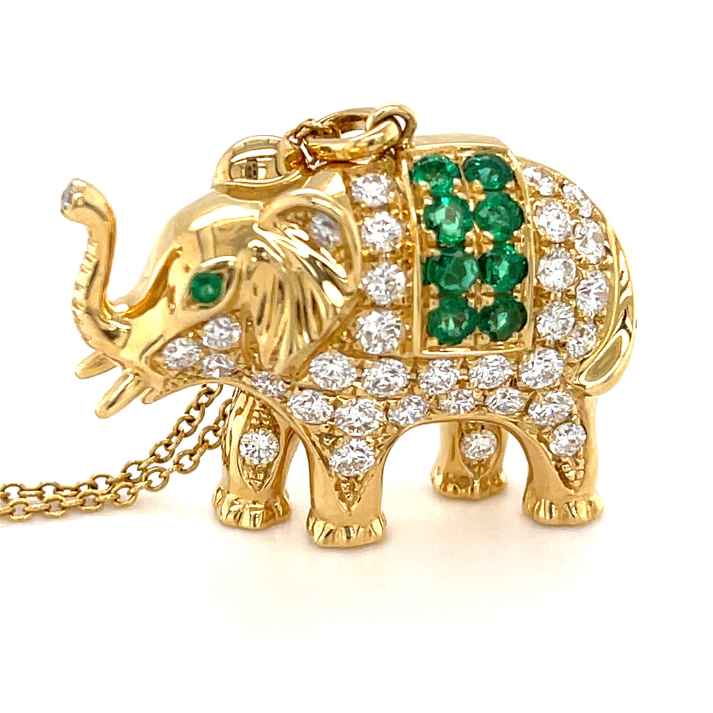 Anita Ko 18k Gold, Diamond & Emerald Elephant Pendant Necklace, 25" 14k Gold Chain.