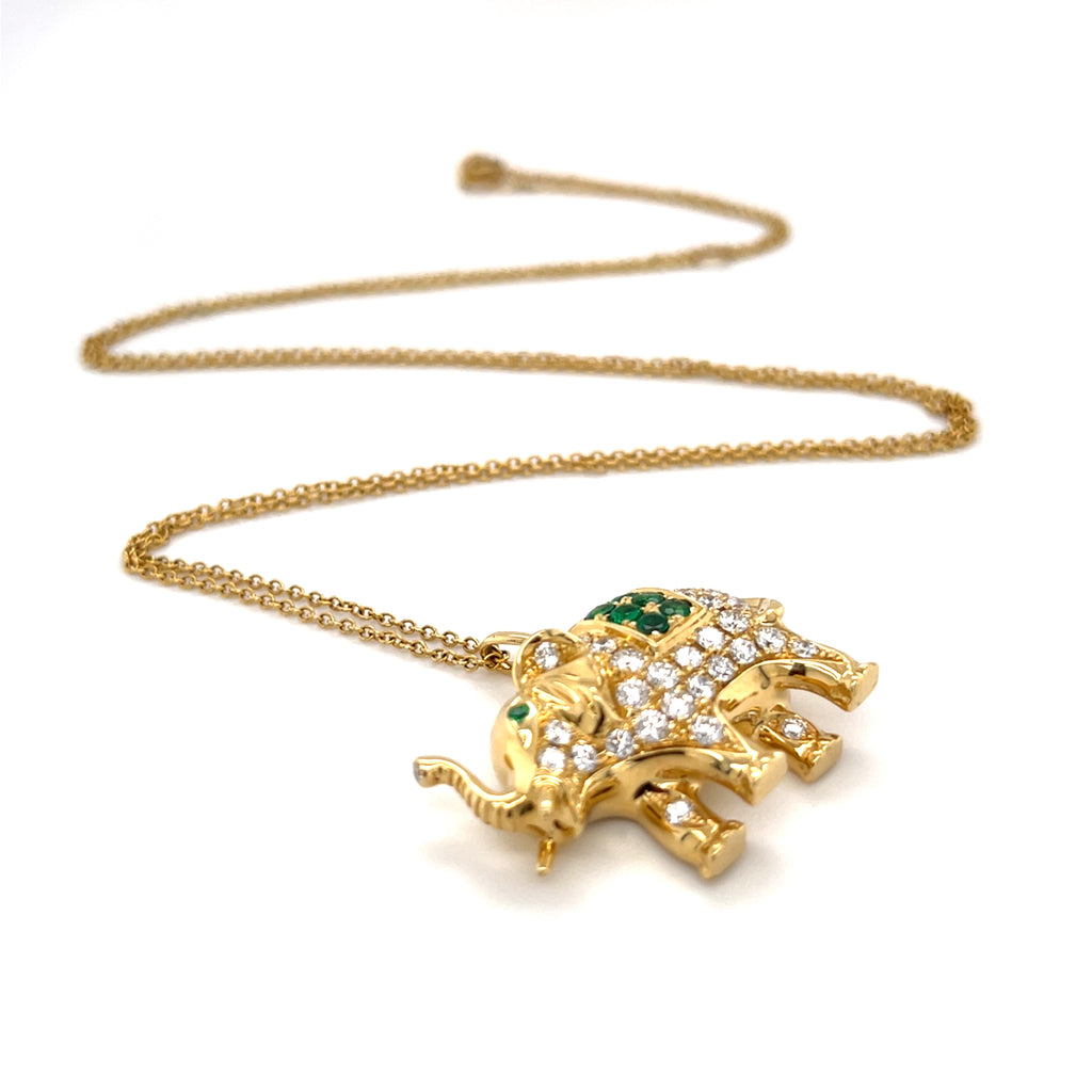 Anita Ko 18k Gold, Diamond & Emerald Elephant Pendant Necklace, 25" 14k Gold Chain.