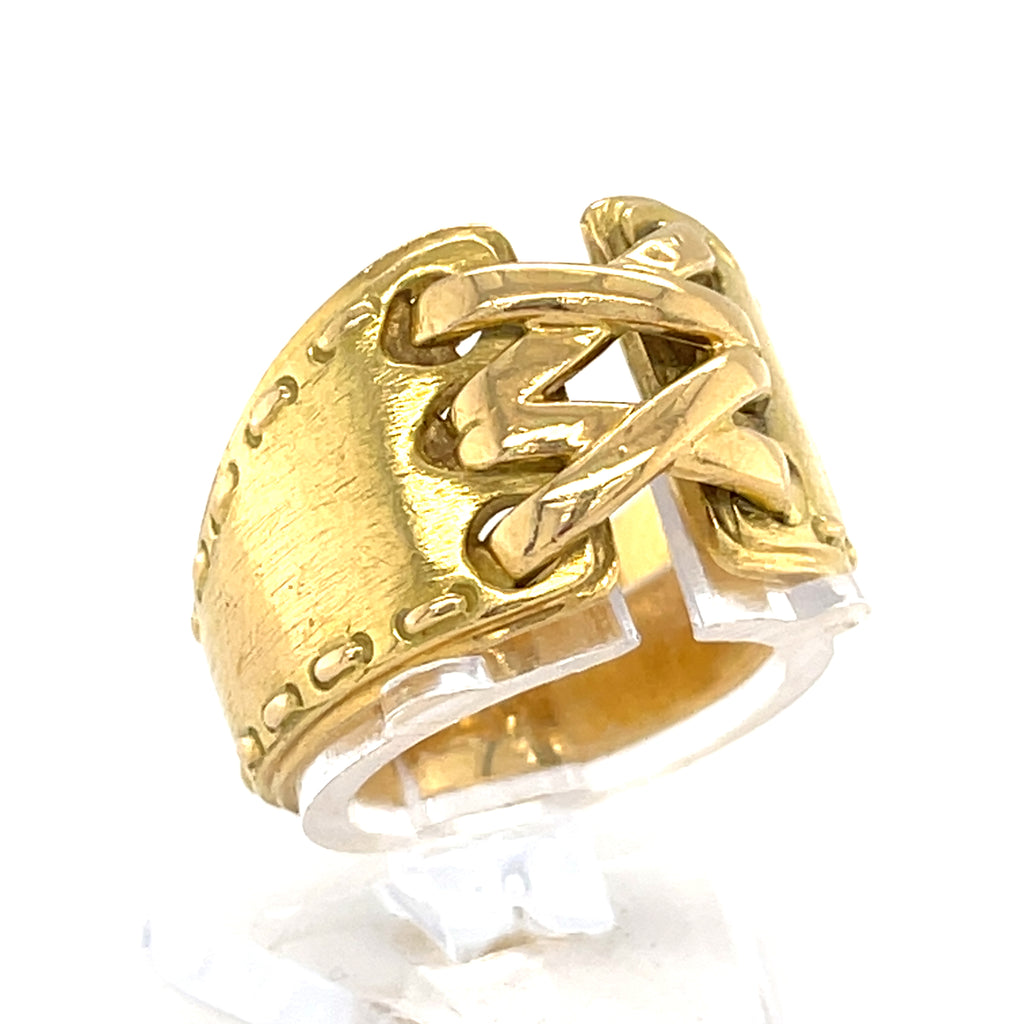 Hermes 18k Yellow Gold Corset Stitch Ring, Size 6, 10.6g.