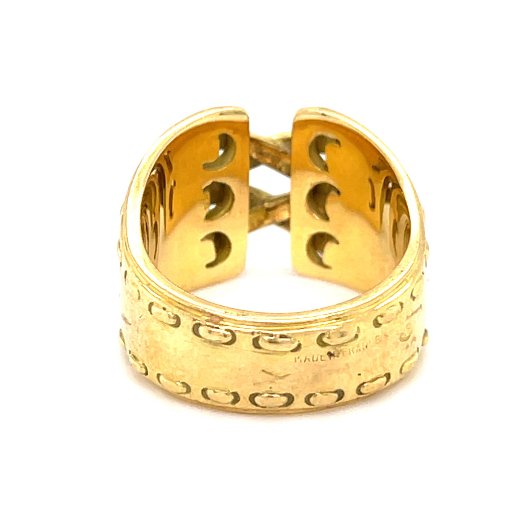 Hermes 18k Yellow Gold Corset Stitch Ring, Size 6, 10.6g.