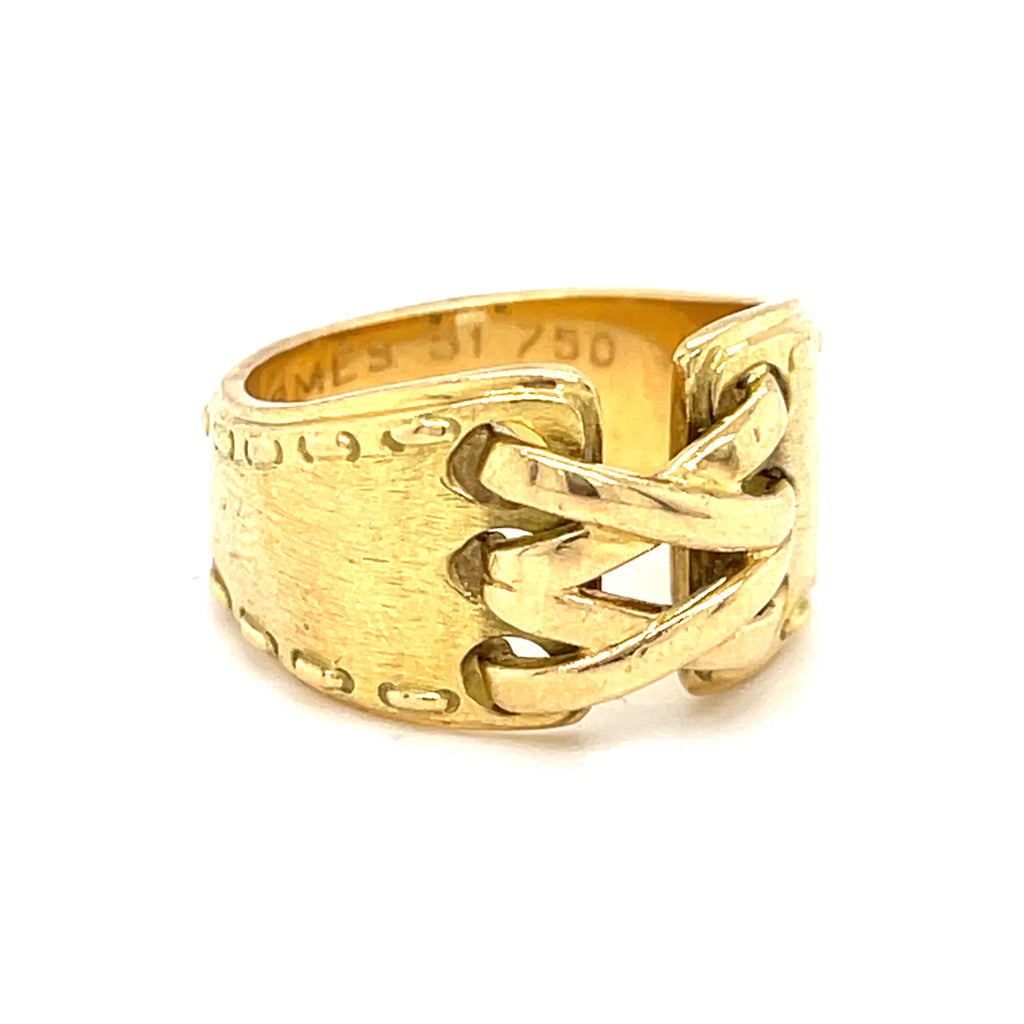 Hermes 18k Yellow Gold Corset Stitch Ring, Size 6, 10.6g.