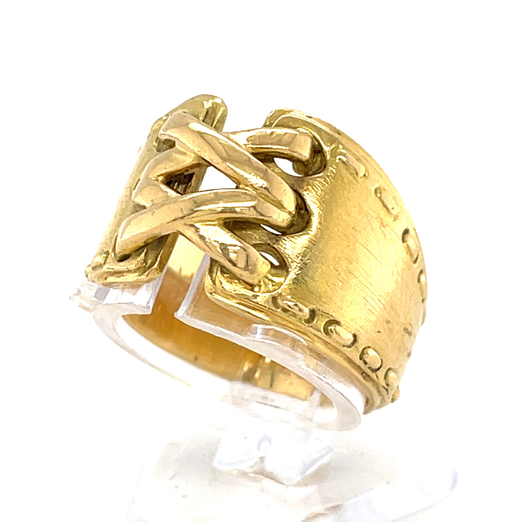 Hermes 18k Yellow Gold Corset Stitch Ring, Size 6, 10.6g.