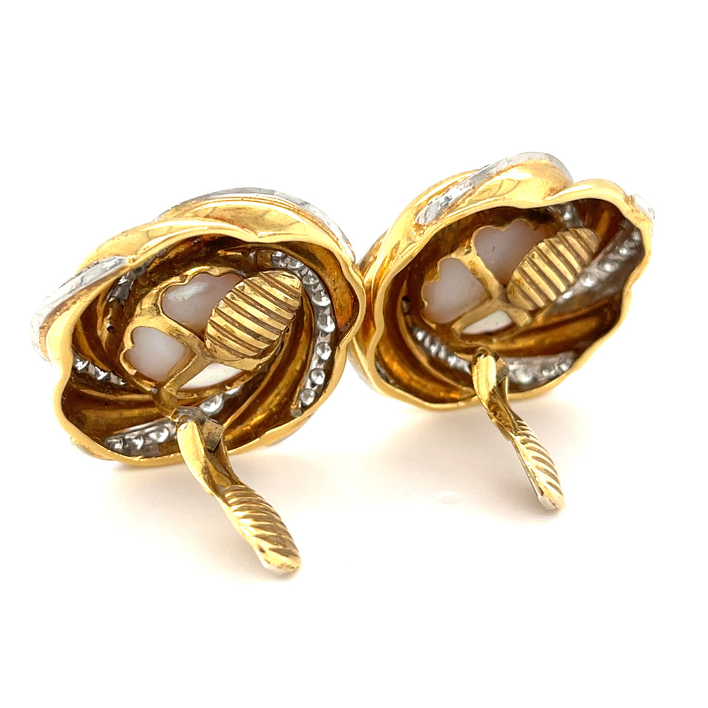 Charles Turi 18k Gold & Platinum Mabe Pearl Clip-on Earrings w/ 3.3ct Diamond Accents.