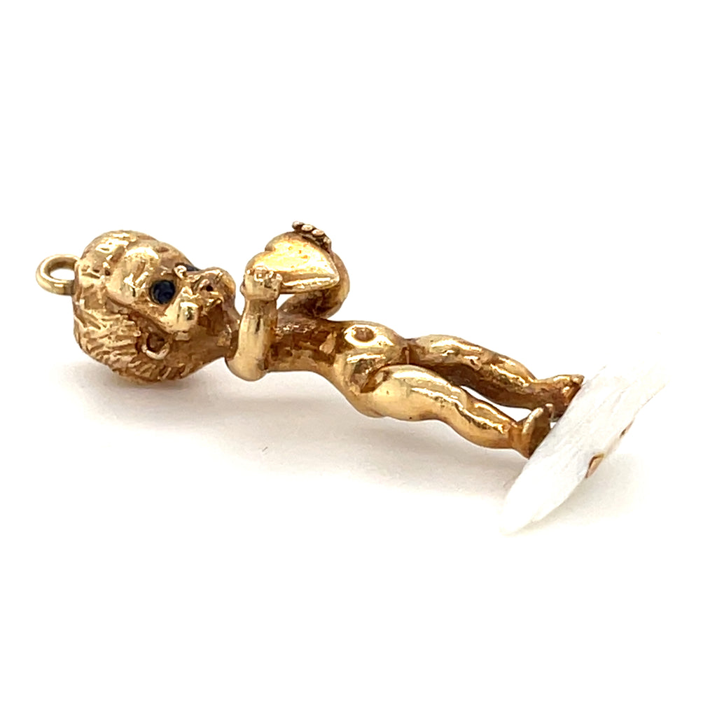 Ruser 14k Gold Mississippi River Pearl & Sapphire Angel Pendant, 42mm, 10g.