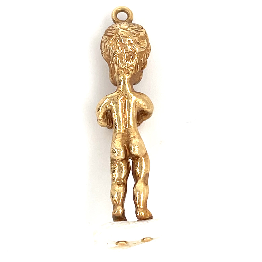 Ruser 14k Gold Mississippi River Pearl & Sapphire Angel Pendant, 42mm, 10g.