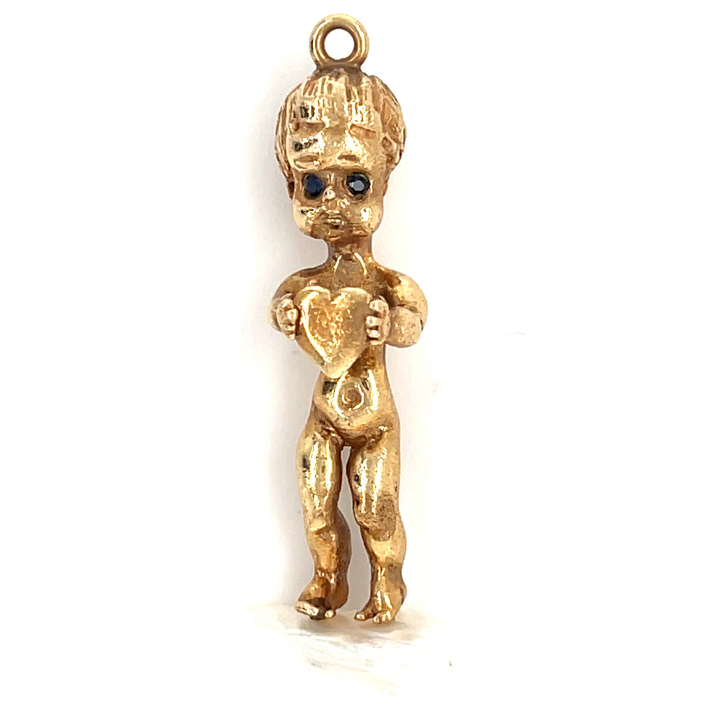 Ruser 14k Gold Mississippi River Pearl & Sapphire Angel Pendant, 42mm, 10g.