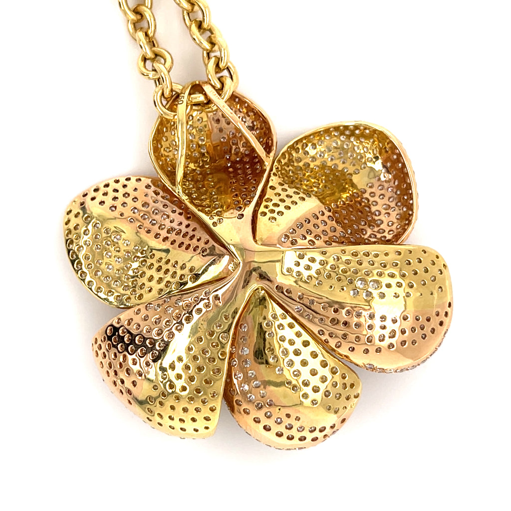 Hasbani Gioielli 18K Gold & Pearl Flower Pendant Necklace w/ 9ct Diamonds, Length 23"