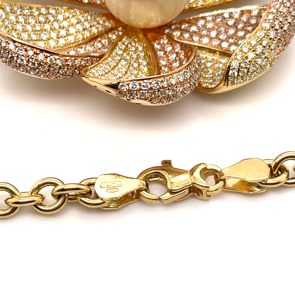 Hasbani Gioielli 18K Gold & Pearl Flower Pendant Necklace w/ 9ct Diamonds, Length 23"