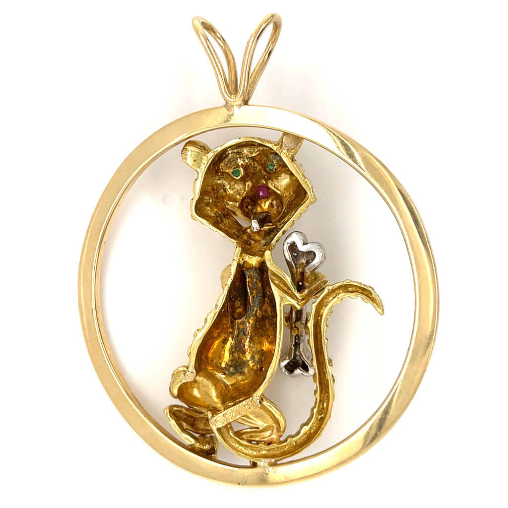 Hammerman Bros 18k Gold Mouse Pendant w/ Emerald, Ruby & 0.15ct Diamond, 35g.