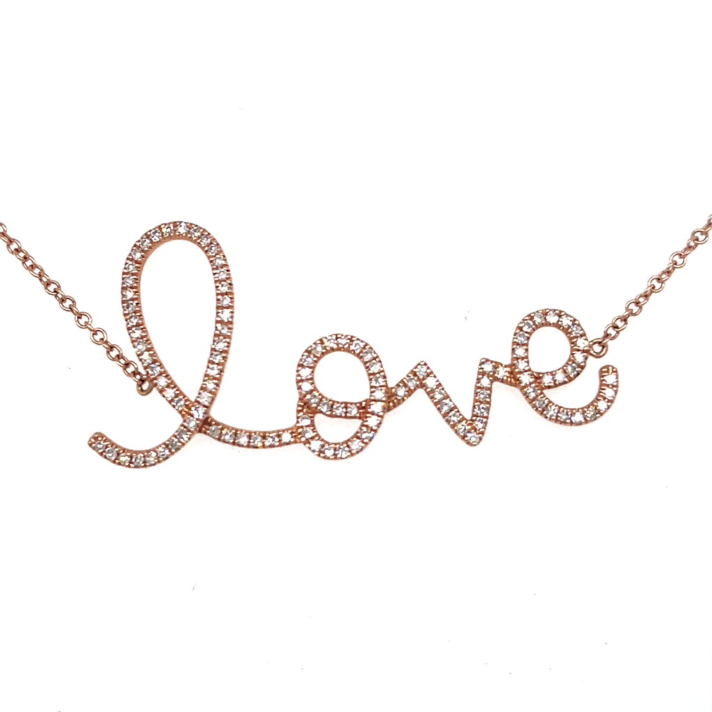 14k Rose Gold "Love" Bracelet in Delicate Script, Size 7.