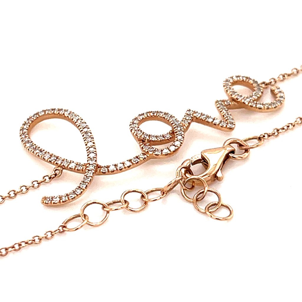 14k Rose Gold "Love" Bracelet in Delicate Script, Size 7.
